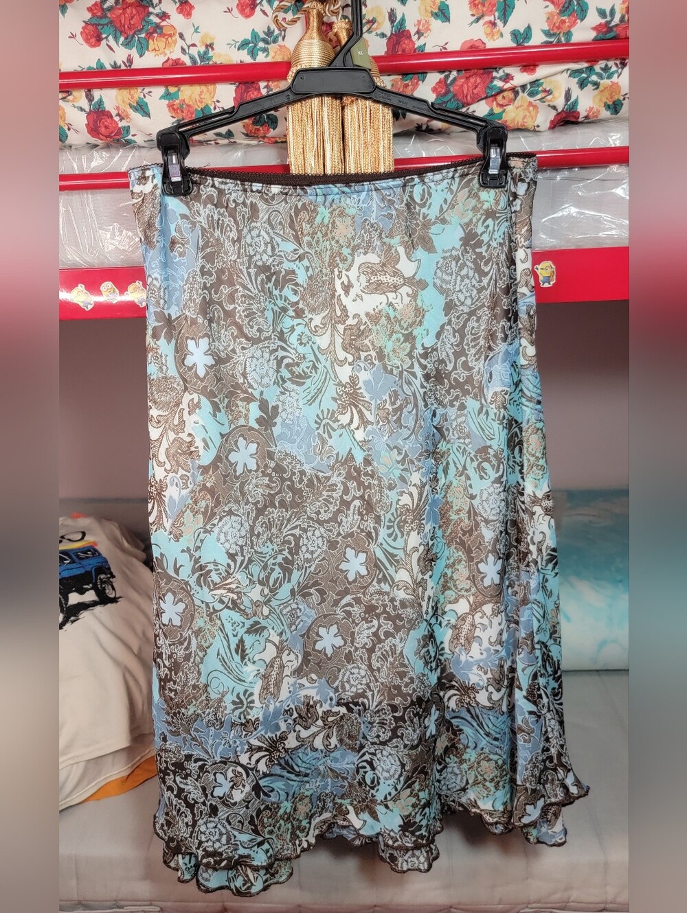 Briggs New York Blue and Brown Floral Midi Skirt Size Small
